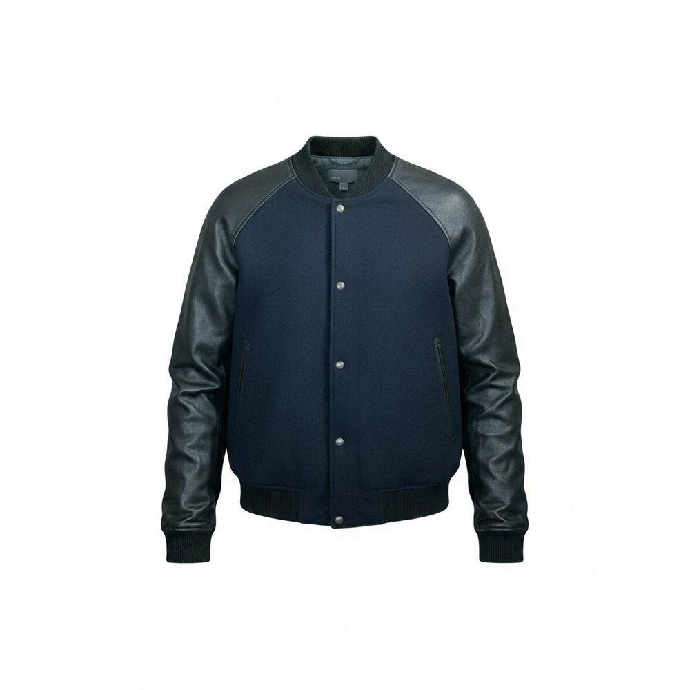 Vince Mens Cashmere Wool Varsity Bomber Jacket with Lamb Leather Sleeves Size S